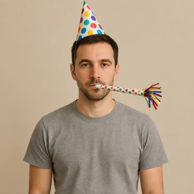 An invented face drawn in the Party horn style