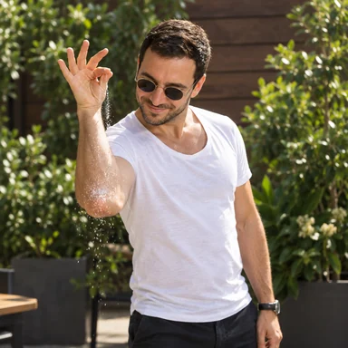 An invented face drawn in the Salt Bae style