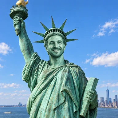 An invented face drawn in the Statue of Liberty style