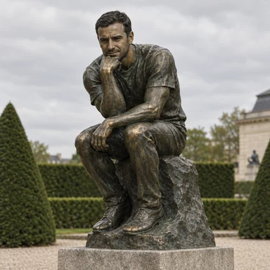 An invented face drawn in the The Thinker style
