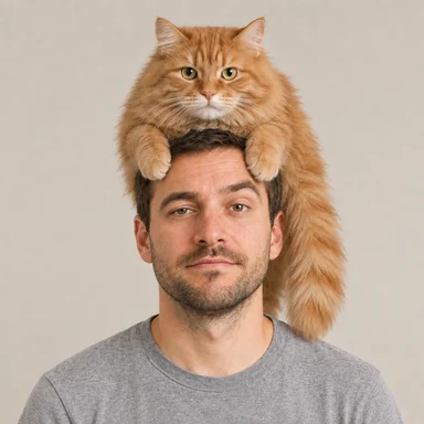 One photograph, pulling the cat on head face